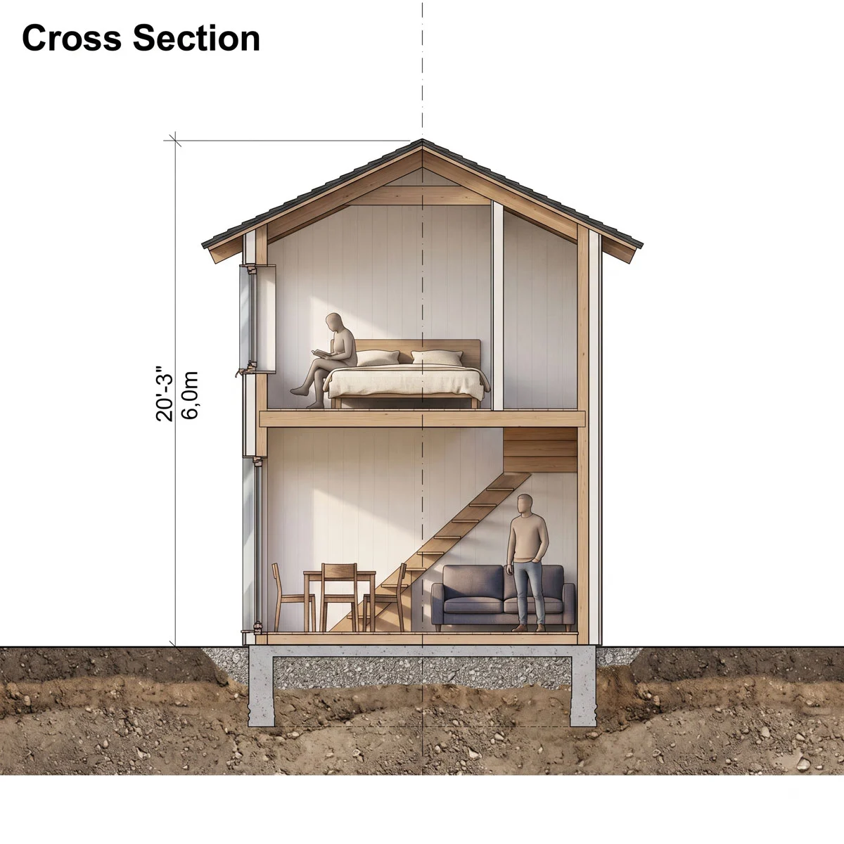 2 Bedroom Cabin Plans with Loft & Porch - Image 9