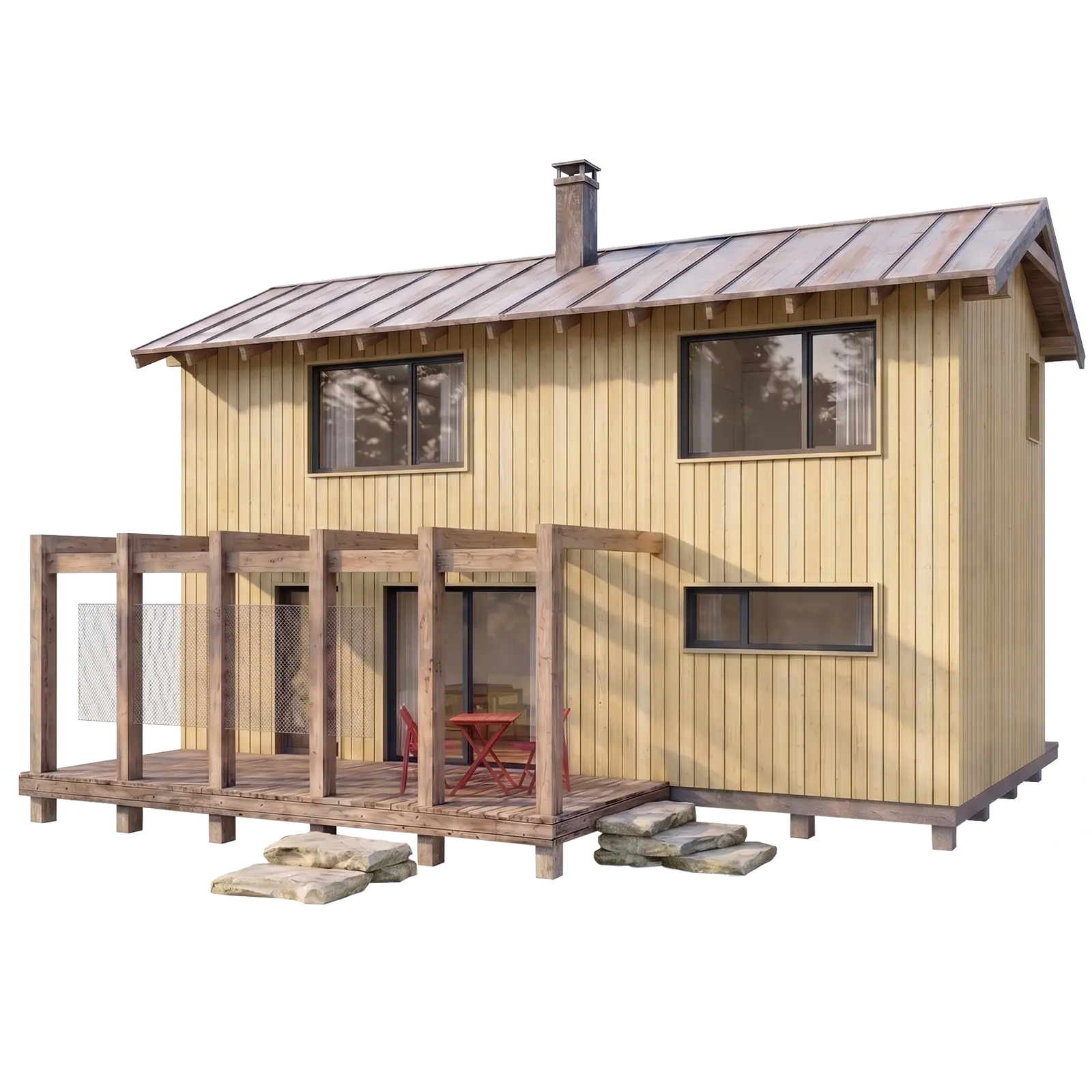 2 Bedroom Cabin Plans with Loft & Porch