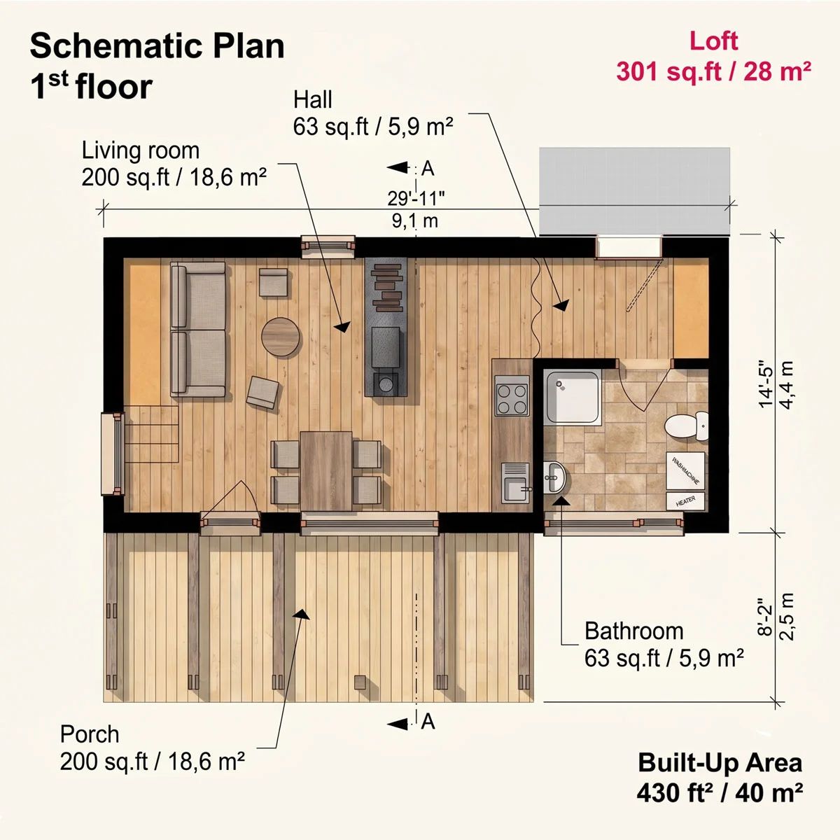 2 Bedroom Cabin Plans with Loft & Porch - Image 2