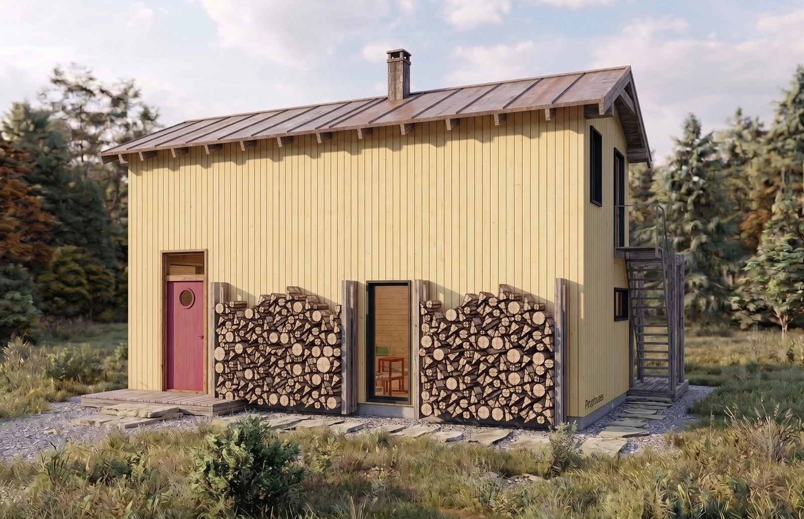 2 Bedroom Cabin Plans with Loft & Porch - Image 10