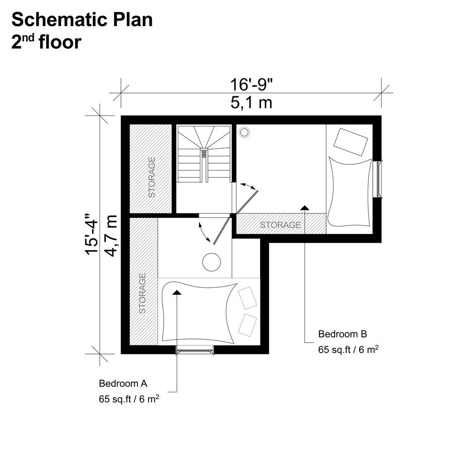 two bedroom house plan drawing