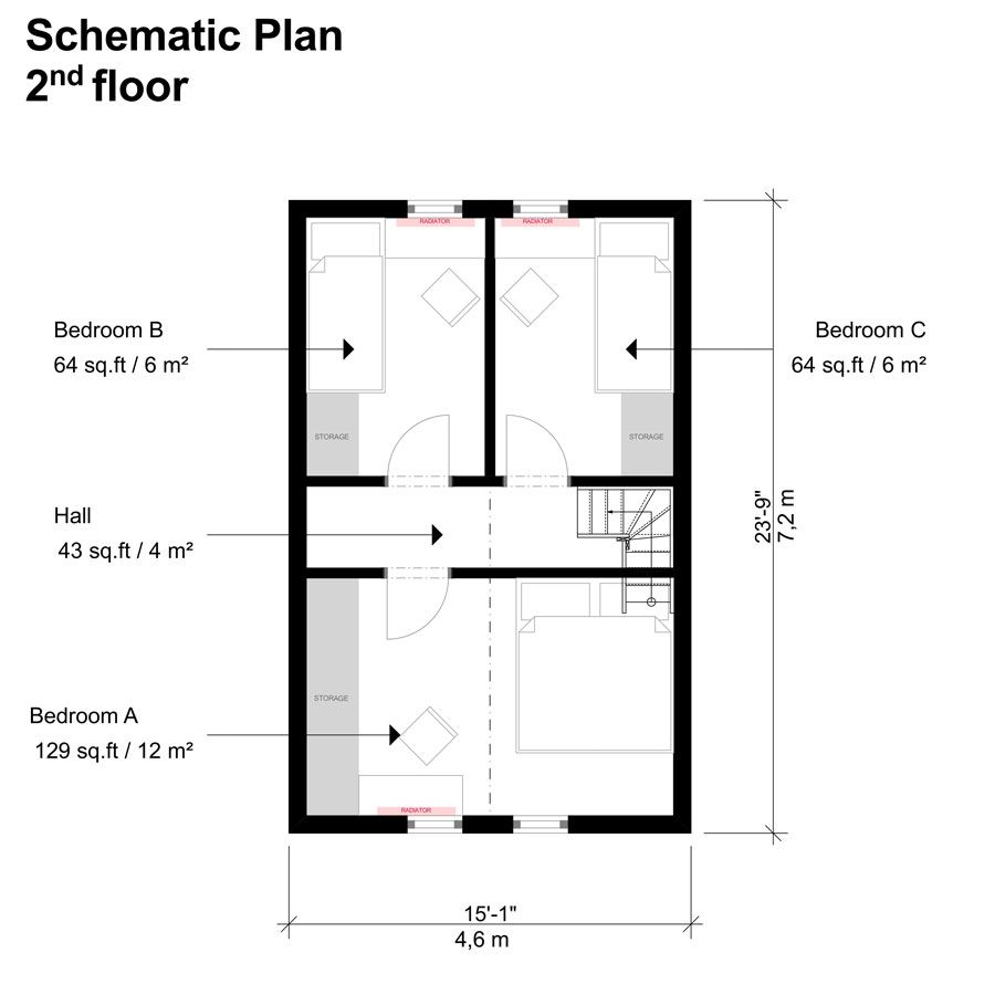 Frist Floor Plan Of Double Story Three Bed Room Tiny House Plan Dwg ...