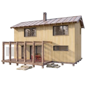 2 Bedroom Cabin Plans with Loft & Porch